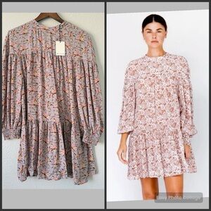 Acacia Mini Floral Pink‎ Purple “Drew”Dress in Lily Medium Mini Long sleeve